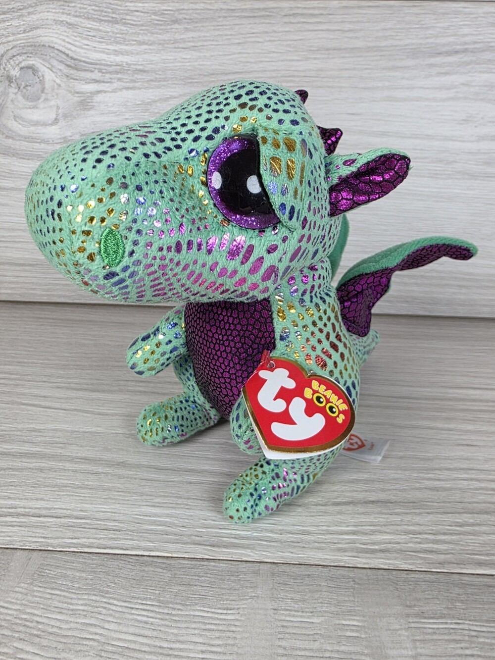 Ty Beanie Boos Cinder Green Sparkly Dragon 6" Plush Stuffed Toy SU6